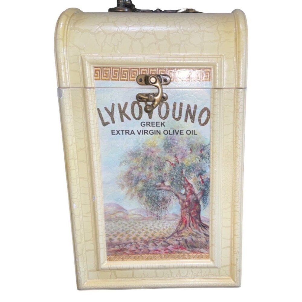 Vintage Lykovouno Greek Olive Oil Decorative Storage Box